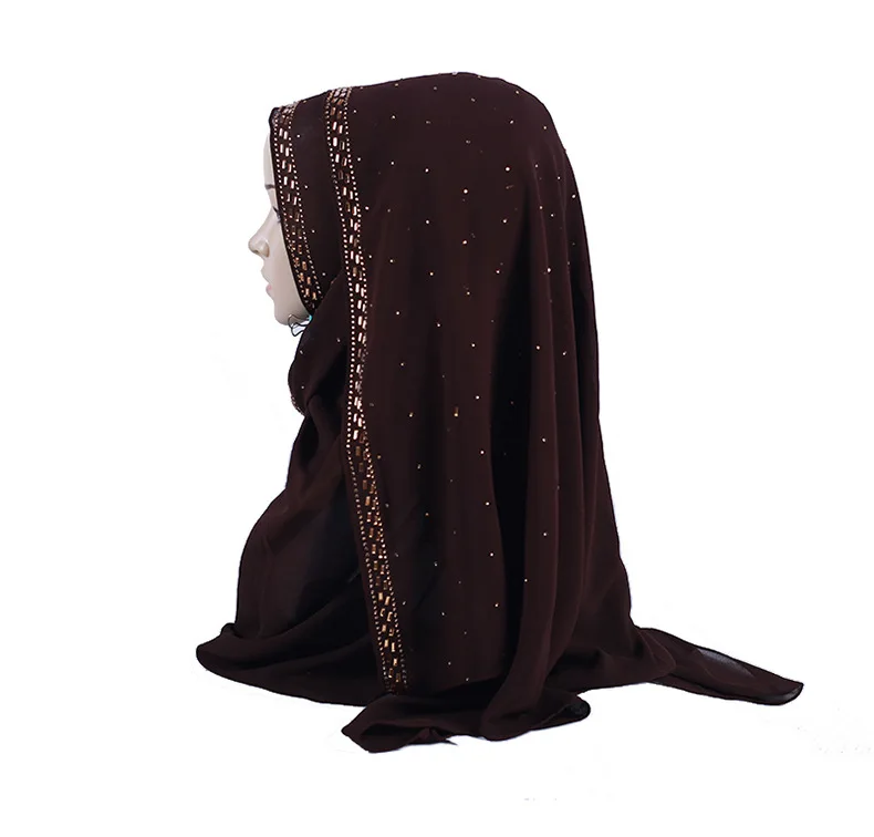 Фабричный выход шифоновый шарф Блестящий горный хрусталь женский мусульманский тюрбан хиджабы с блестками точка горный хрусталь мерцающий длинный ислам шаль - Цвет: C6 coffee