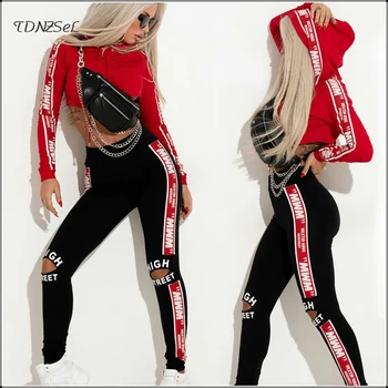 

Casual Hoodies Leggings 2 Two Piece Set Women Letter Print Sweatshirt Crop Tops Elastic Waist Cut Out Pencil Pants Cargo Sets
