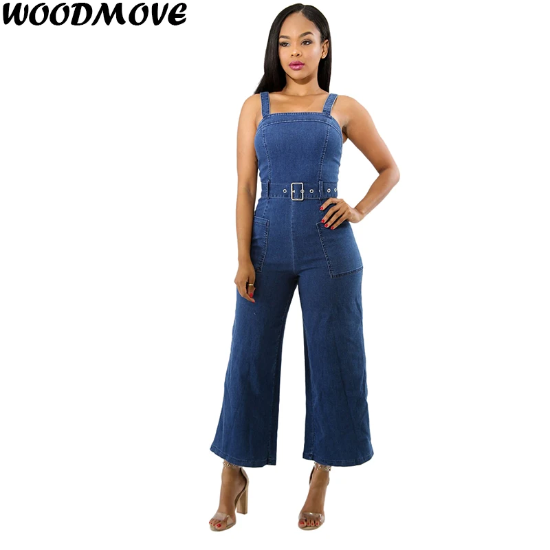 wide leg blue jean jumpsuits for women