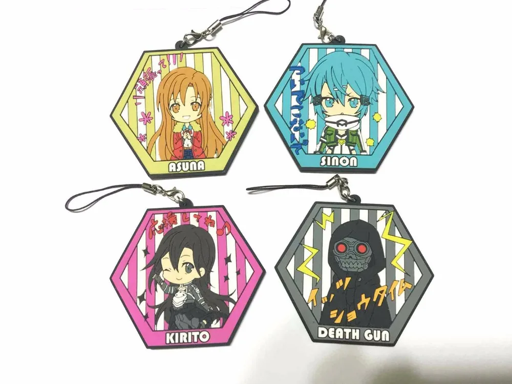 G389 4pcslot Original Japanese anime figure Sword Art Online rubber Silicone sweet smell mobile phone charms keychain strap