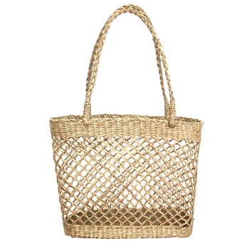 

AUAU-Hollow Mesh Handmade Straw Bag Casual Woven Handbags Shoulder Beach Bag Unlined Cloth Totes Fashionable Bags For Summer