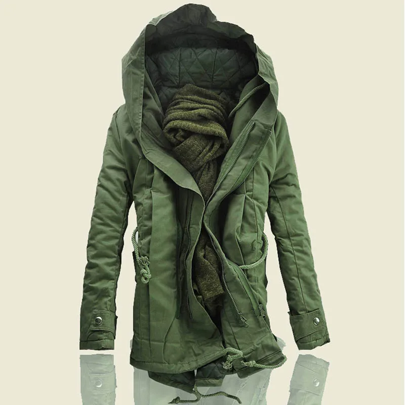 Yayu Mens Fashion Long Sleeve Thicken Jacket Warm Double Hooded Quilted Cotton Coat