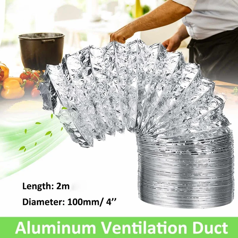 4Inch Ventilator Pipe 100Mm Pvc Aluminum Tube Air Ventilation Pipe Hose Flexible Exhaust Duct 3/2M Air System Vent Bathroom