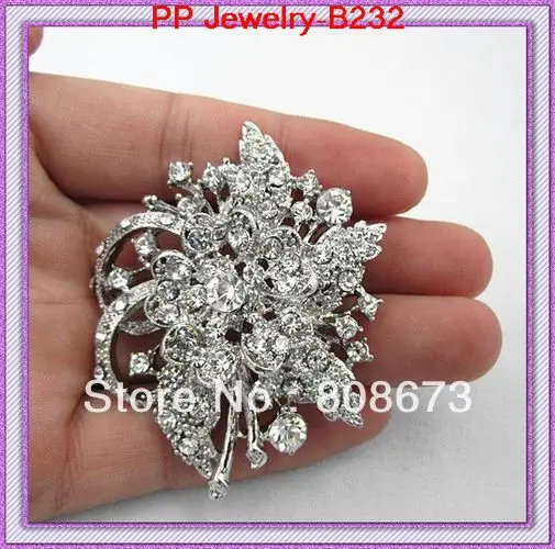 

Rhodium Silver Plated Crystal Floral Brooch/Wedding Bouquet/Bidal Costume/Rhinestone Wholesale 6PCS/LOT