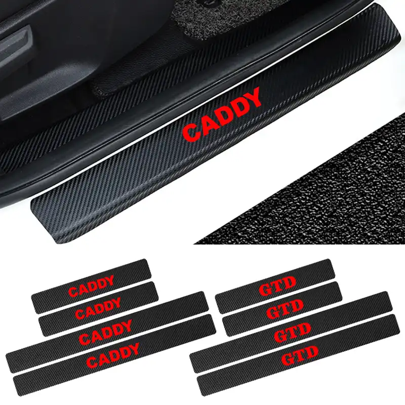 4x 3D Carbon Fiber Look Car Door Plate Sill Scuff Cover Sticker Anti Scratch Sig