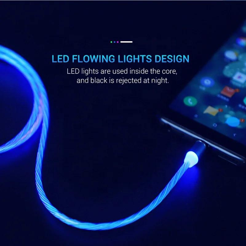 

Hot Flow Luminous Lighting Magnetic USB Cable For iPhone XR X 7 8 Micro Type C Charger Fast Charging Magnet Charge USB Type-C