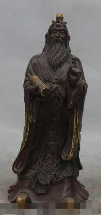

S2614 11"Chinese Fengshui Bronze Gilt Stand High Lord Laojun Taoist Buddha God Statue