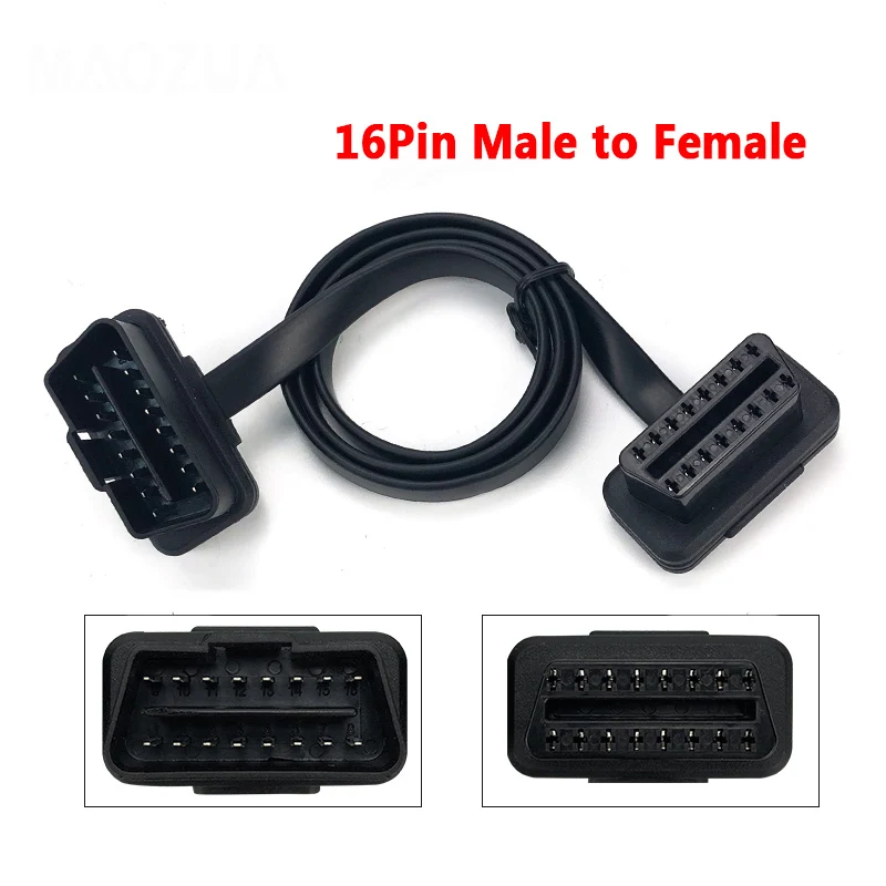 ELM327 16Pin OBD 2 OBD2 плоский тонкий кабель как лапша 16 Pin штекер гнездо локоть