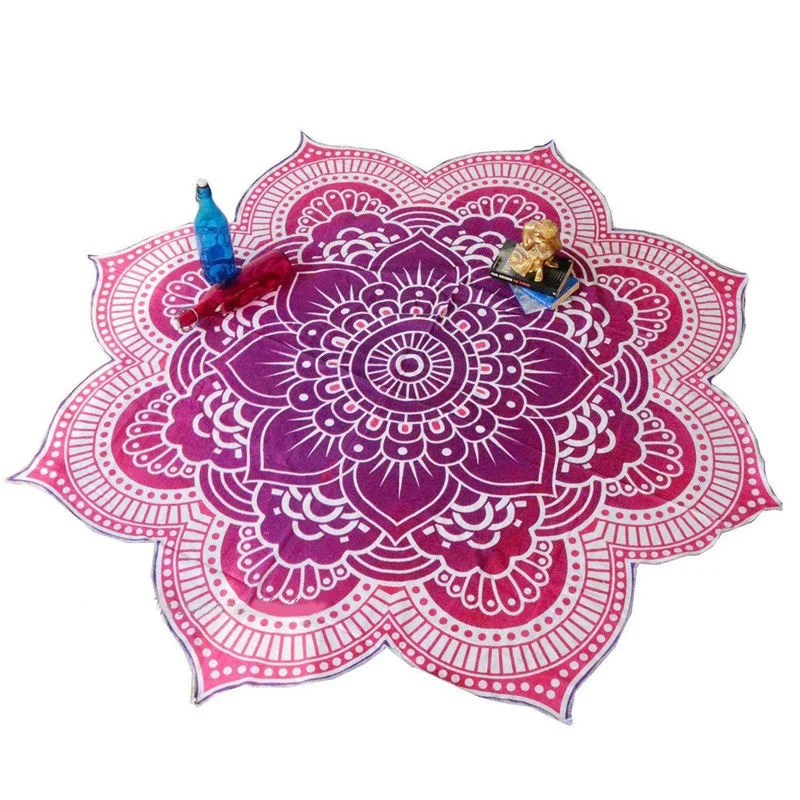 flor de lótus toalha de mesa tapete de yoga índia mandala tapeçaria praia tapete de praia cobertura redonda praia piscina casa cobertor