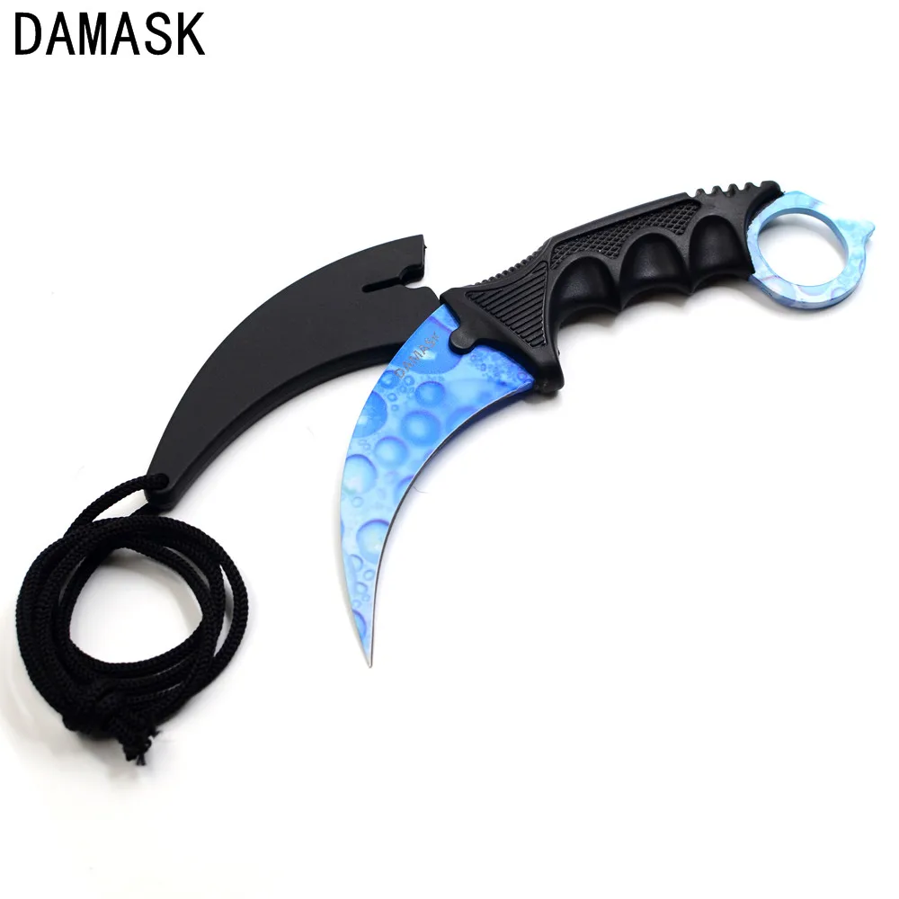Дамаск CSGO охотничий нож с фиксированным клинком Karambit Тактический выживания шеи