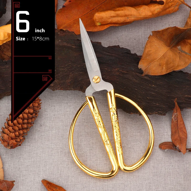 Profession Stainless Steel Paper Cutting Scissors Vintage Retro Sewing Scissors Durable Embroidery Tailor Scissors for Fabric - Цвет: 6inch Gold