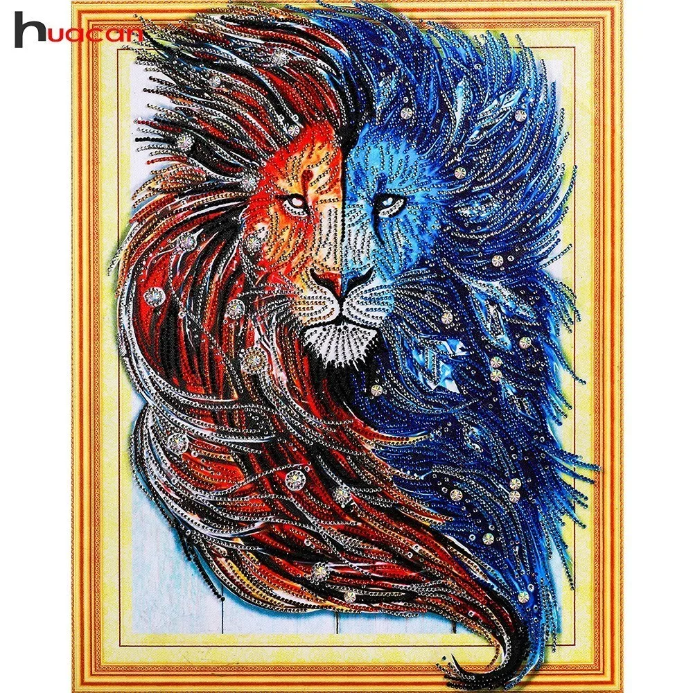 

Huacan Special Shape Diamond Embroidery Animals Tiger Diamond Painting Lion Picture Of Rhinestone Cross Stitch Mosaic 40x50cm