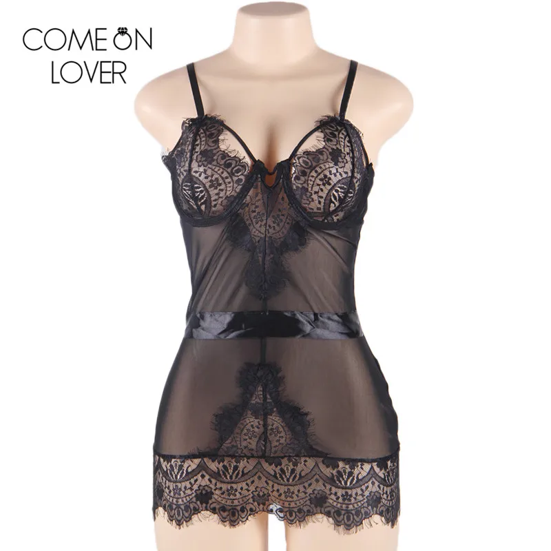 Comeonlover Lace sheer mesh sexy sleepwear strappy see through open cup cutout lace lingerie RL80233 black/blue lenceria erotica