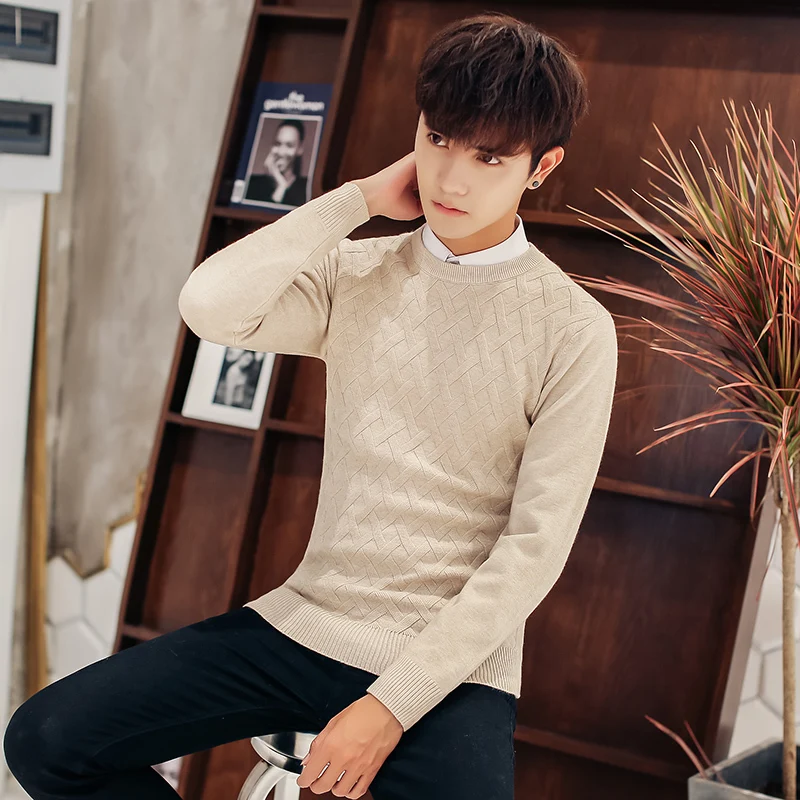 

2019 Autumn men Casual wool sweaters Man Round Neck Rendering Crocheted Wire Knitting Unlined Upper Garment Fashion Dress Tide