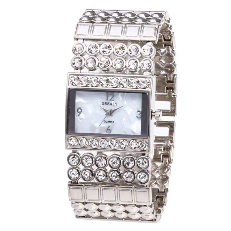 Luxury Ladies Metal Quartz Stainless Belt Rectangle Dial With Diamond Women Watch Rhinestone Watch Bracelet Watches Hours clock - Цвет: silver