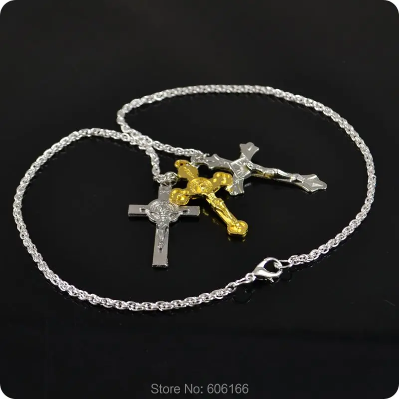 

Saint Benedict Medal INRI JESUS 3 Cross Pendant Necklace Catholic Christian Orthodox Fashion Religious jewelry