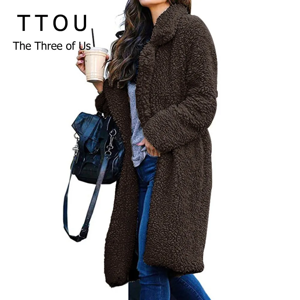 

Faux Fur Teddy Winter Coat Women Spring Thick Warm Fluffy Long Fur Coats Lapel Shaggy Jackets Overcoat Plus Size 3XL Outwear