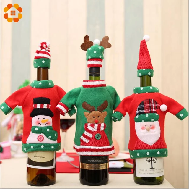 2pcs Set Christmas Wine Bottle Cover Holders Snowman Deer Santa 2pcs Set Christmas Wine Bottle Cover Holders Snowman Deer Sets