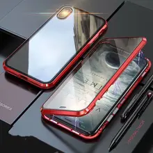 Модернизированный металлический магнитный чехол для iphone XS MAX XR, двухсторонняя, для стекла магнит 7 8 Plus 6s чехол Чехол Funda iphone 7 coque