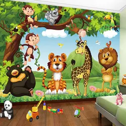 Пользовательские 3D фото обои для детской комнаты мультфильм Животные, тигр, Лев постер для детской комнаты спальни стены Декоративные