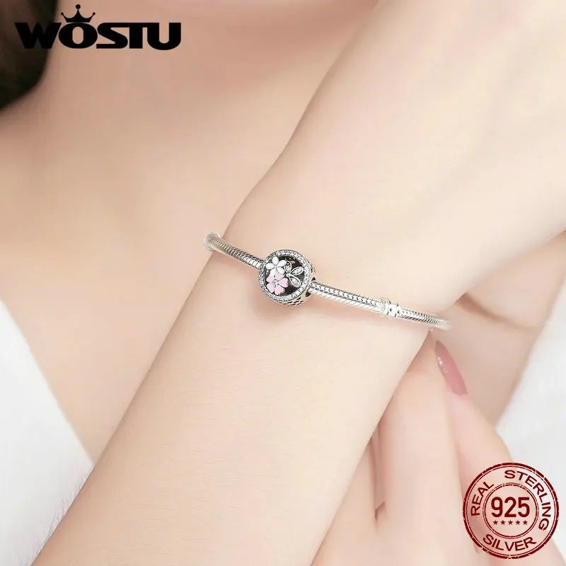 Online WOSTU Hohe Qualität 925 Sterling Silber Funkelnden Poetische Blüten Perlen Fit Original wst Charme Armband Schmuck Geschenk CRC115
