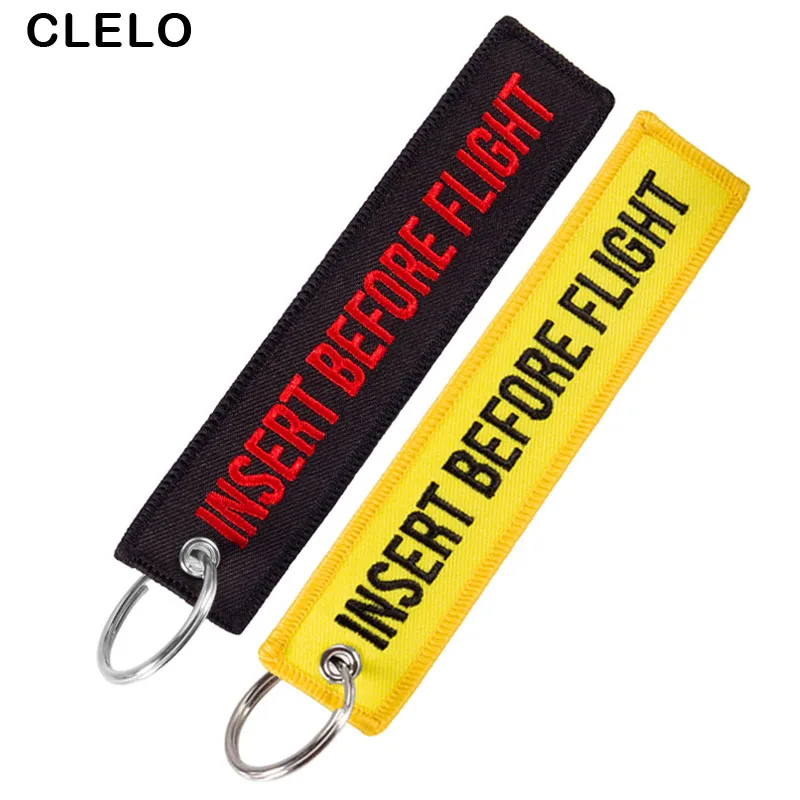 Luggage Tags Embroidery INSERT BEFORE FLIGHT Letter with OEM KeyChain Key ring Fashion Travel tag for Aviation Gifts 2PCS/LOT