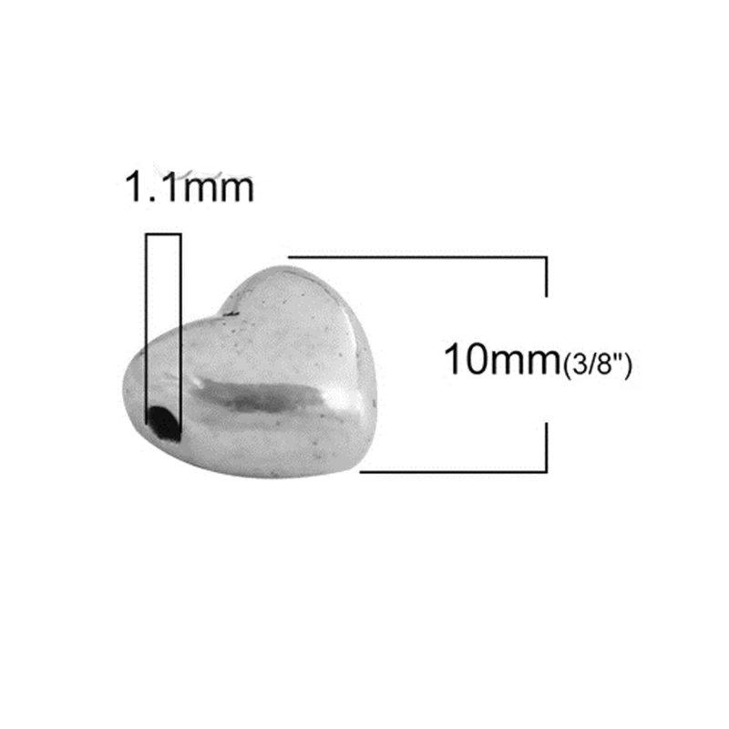 DoreenBeads бусины на цинковой основе бусины-вставки из сплава сердце античное серебро Сделай своими руками ювелирные изделия 10 мм(3/") х 9 мм(3/8"), отверстие: Приблизительно 1,1 мм, 10 шт