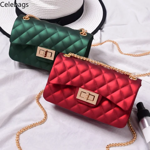 

2019 luxury Summer Plaid Jelly Bag Gradient Candy Color Mini Flap Crossbody Bags Designed Ladies Shoulder Chain Messenger Bag
