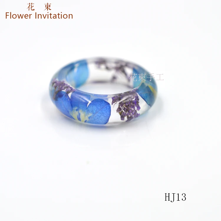 

Flower Invitation Finished Ring / DIY Hand Plant Specimen Natural Dried Flower Twig lace Resin Ring HJ13