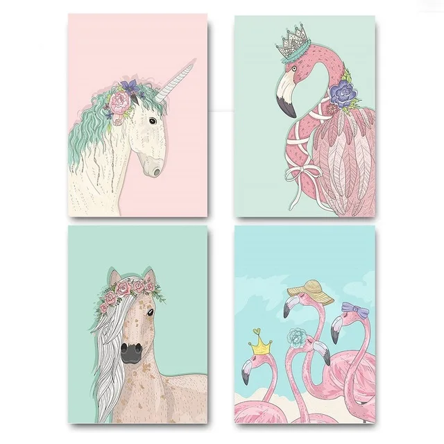Cartoon-Girl-Unicorn-Flamingo-Poster-and-Print-Wall-Art-Canvas-Painting-Nordic-Style-Nursery-Picture-for.jpg_640x640 (3)