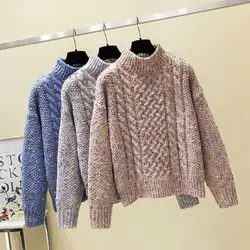 Осенне-зимний трикотажный свитер для женщин пуловеры негабаритный теплый свитер Свободная Повседневная Женская одежда женские Топы