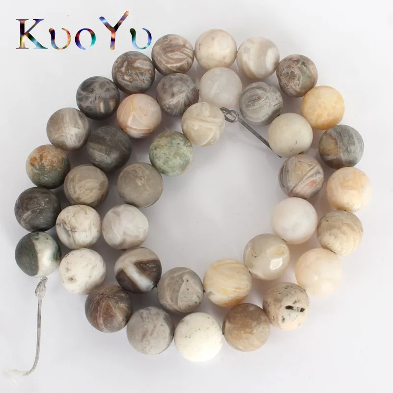 

Natural Stone Dull Polish Matte Bamboo Leaf Agat Round Loose Beads For Jewelry Making 15"inch 4/6/8/10mm Pick Size DIY Bracelet