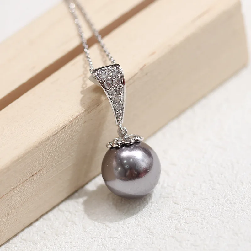 New retro minimalist inlaid gray pearl pendant temperament wild female ...