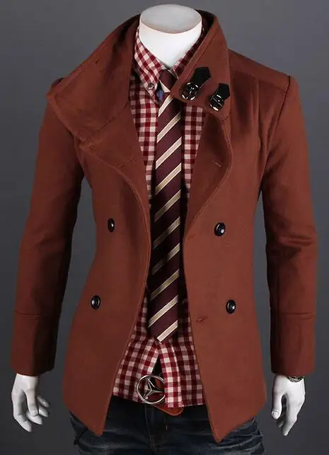 Горячая Распродажа осенне-зимнее шерстяное пальто мужской двубортный Тренч Куртка Верхняя одежда Пальто - Цвет: Красный