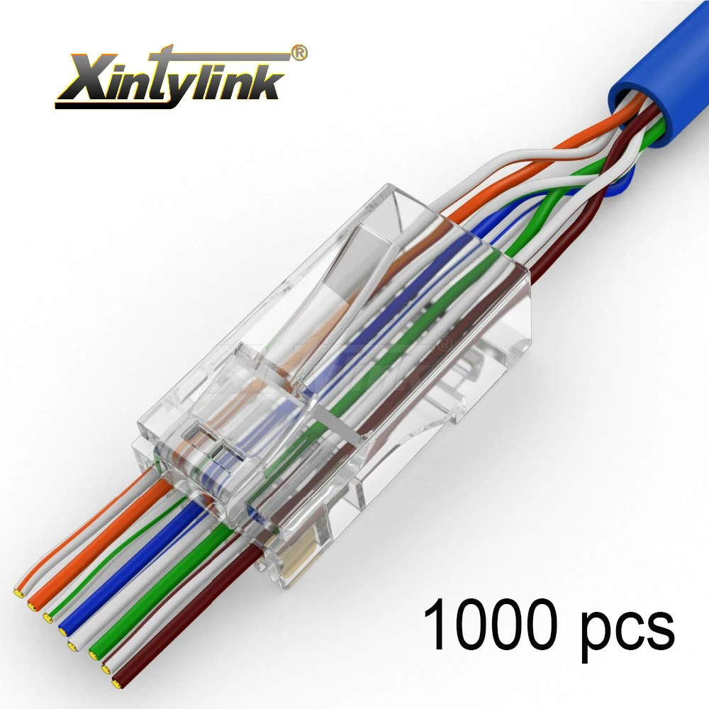 

xintylink 500/1000pcs rj45 connector RJ RG 45 plug cat5 cat5e cat6 network 8P8C utp cat 6 ethernet cable unshielded jack lan