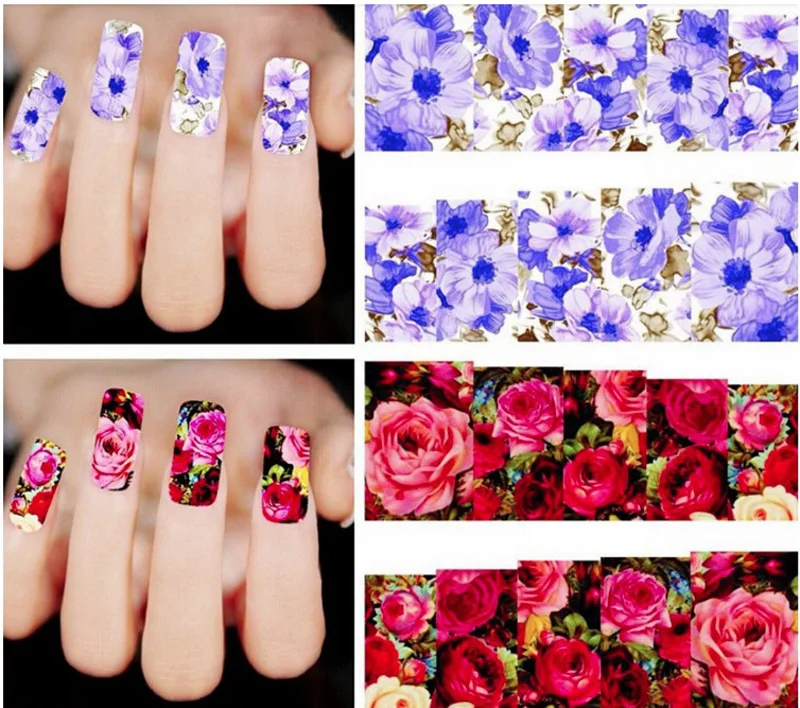 Bittb 50pcs/set Flower Nail Stickers Decals Slider Wraps For Nails Art Decor Manicure Water Transfer Sticker Tips