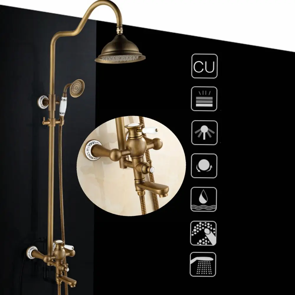 Beste Koop Badkamer Rain Douche Set Antieke Bronzen Wall Mounted Bad