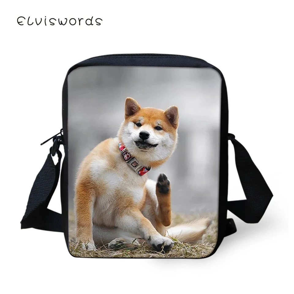 

ELVISWORDS Fashion Women Messenger Bags Cartoon Shiba Inu Dogs Animal Pattern Girls Flaps Cross Body Bags Girls Mini Purses