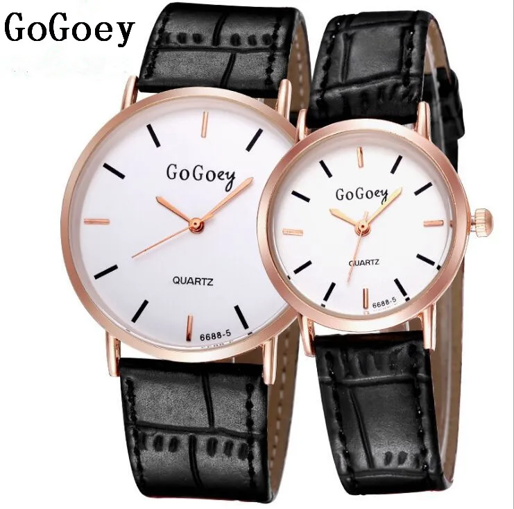 

Luxury Gogoey Brand Rose Gold Case Leather Pair Watches Women Men Lovers Fashion Casual Dress Quartz Wristwatches 6688-5
