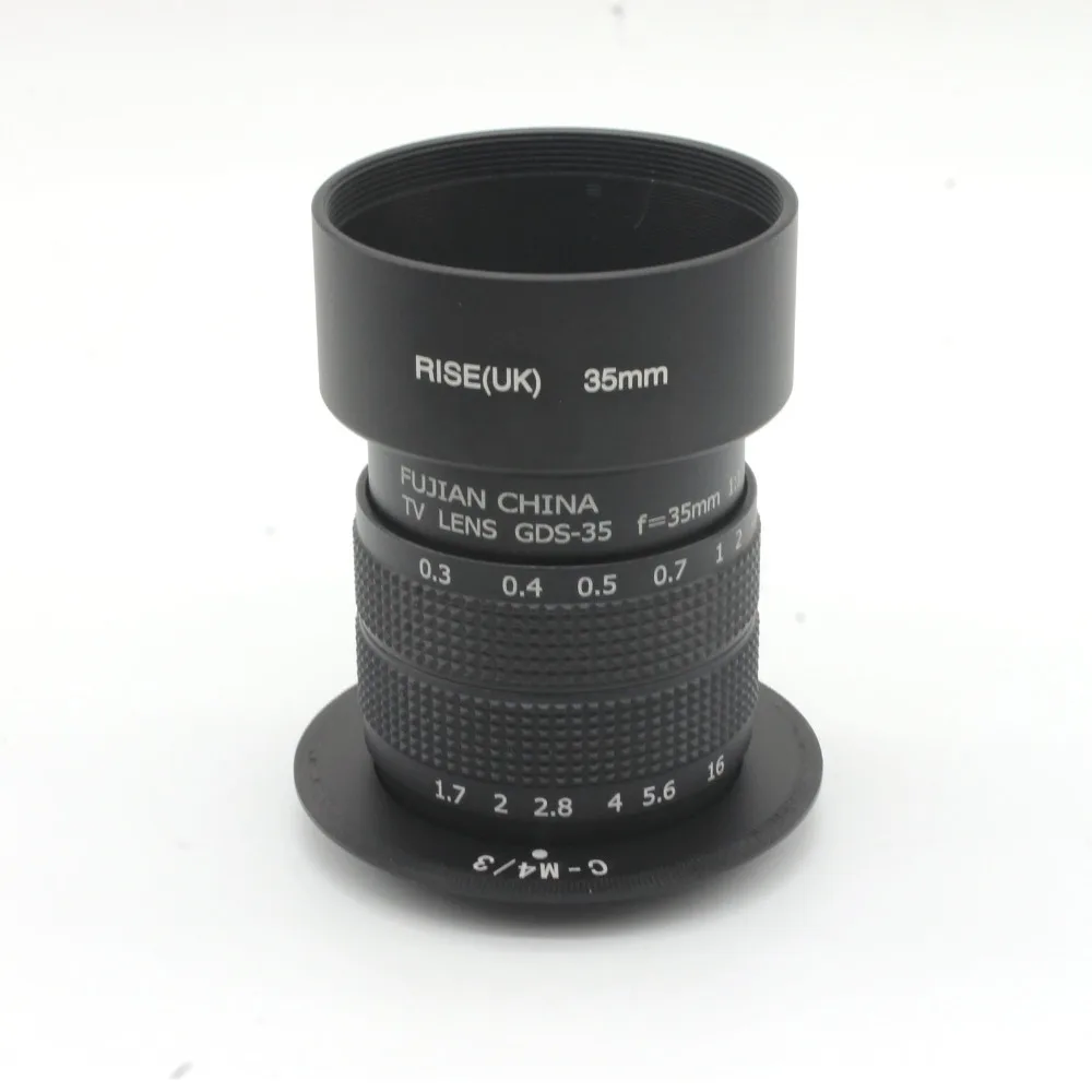 Black FUJIAN35mm f/1.7CCTV C Micro camera lens+Micro 4/3 Adapter+hood