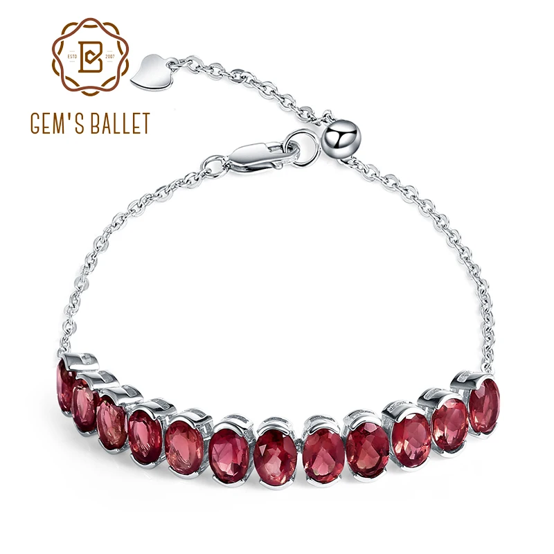 GEM'S BALLET 12Ct натуральный гранат регулируемый браслет 925 пробы Серебряная цепочка с драгоценными камнями звено браслет для женщин хорошее ювелирное изделие