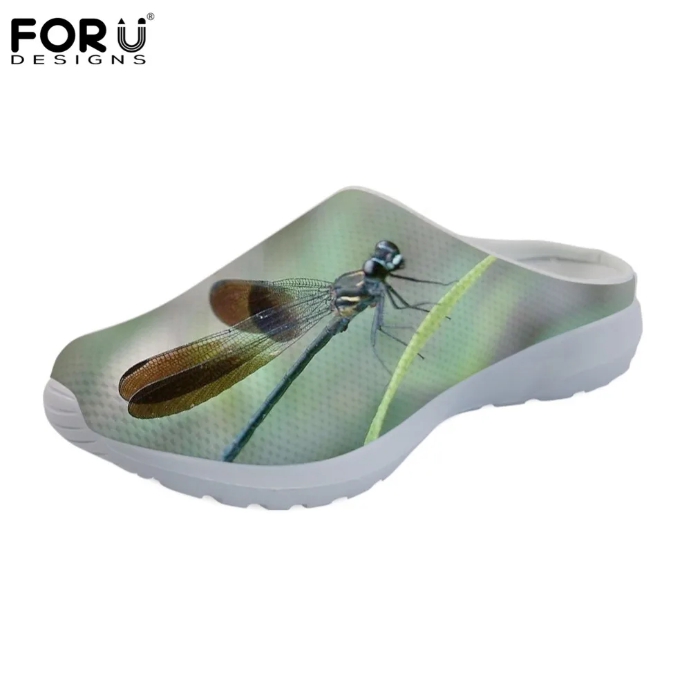 

FORUDESIGNS Dragonfly Funny Summer Women's Sandals Flats Slip-on Home Slippers Women Shoes Woman Breathable Beach Water Slipper