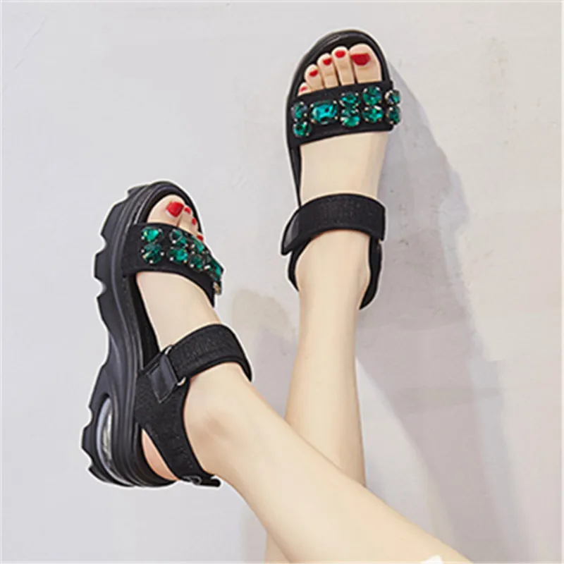 Black Green Diamond Thick Bottom Platform Women Sandals Summer Casual Shoes Student Chunky Sandals sandalias mujer 2019