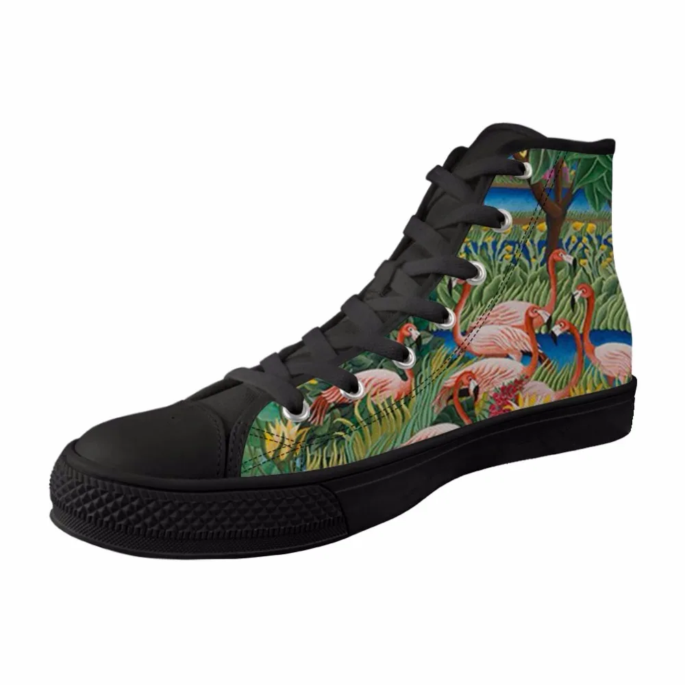 

Women High top Canvas Fashion Vulcanized Shoes Girls Female Black Breathable Lace-up Sneakers Painting print Henri Rousseau