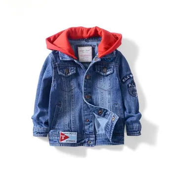 

Children Hooded Denim jackets Baby Boys Clothes 2019 Spring New Jean Coat Cartoon Letter Print Kids Teens Casual Outerwear Y943