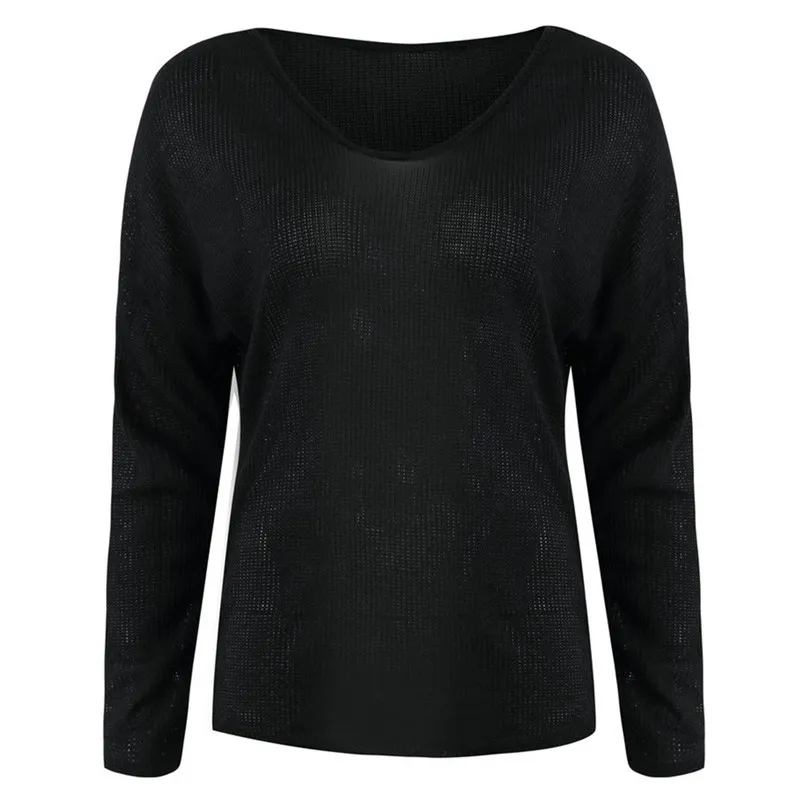 Womens Casual Long Sleeve Jumper V Neck Sweaters Blouse Tops Loose knit pullover sweater women winter clothing 2018 N06#N (8)
