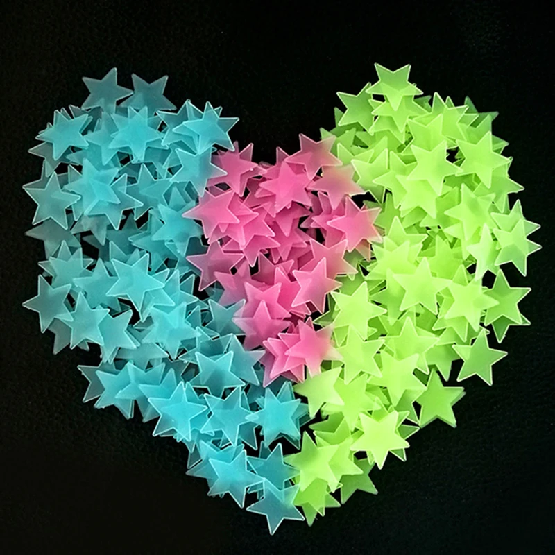 

50/100pcs 3D Stars Glow In The Dark Wall Stickers Luminous Fluorescent Wall Stickers For Kids Baby Room Bedroom Wall Decal