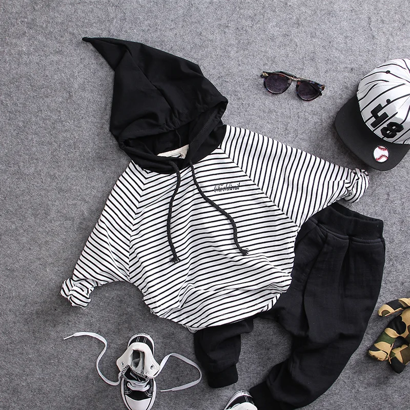 2-8Y new autumn boys striped t shirt with hood 1pc spring boys fashion style t shirt children clothing boys sweater