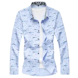 Осенняя Молодежная мужская Повседневная рубашка с длинными рукавами и цветочным принтом, модная деловая рубашка большого размера с