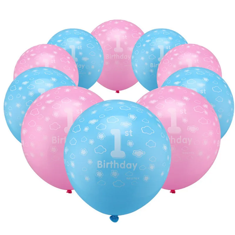 

10pcs/lot 12inch Pink Blue Printed Clouds Latex Balloon For 1 Year Baby Shower Happy Birthday Party DIY Decorations Air Balloons
